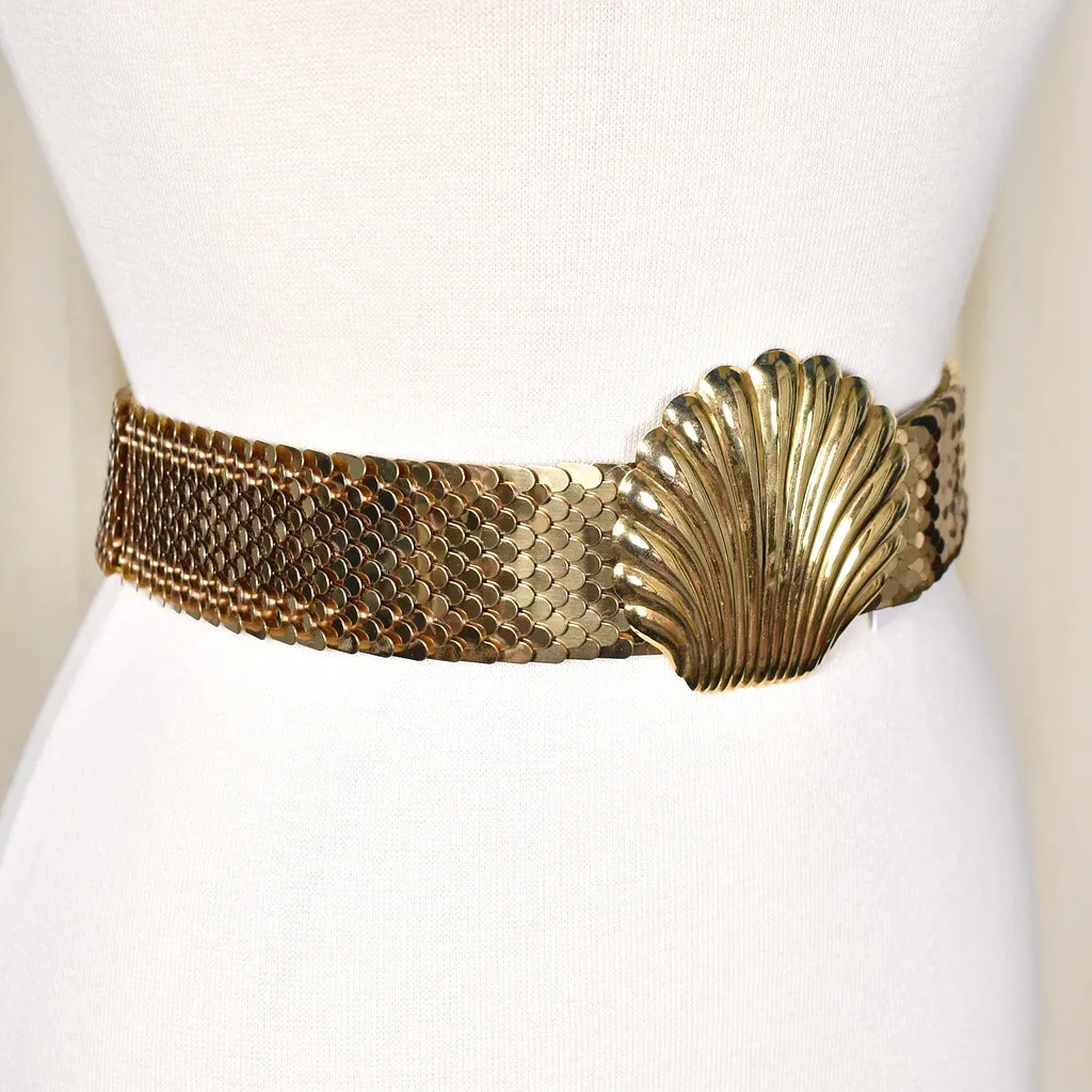 1980s Vintage Gold Shell Stretch Belt