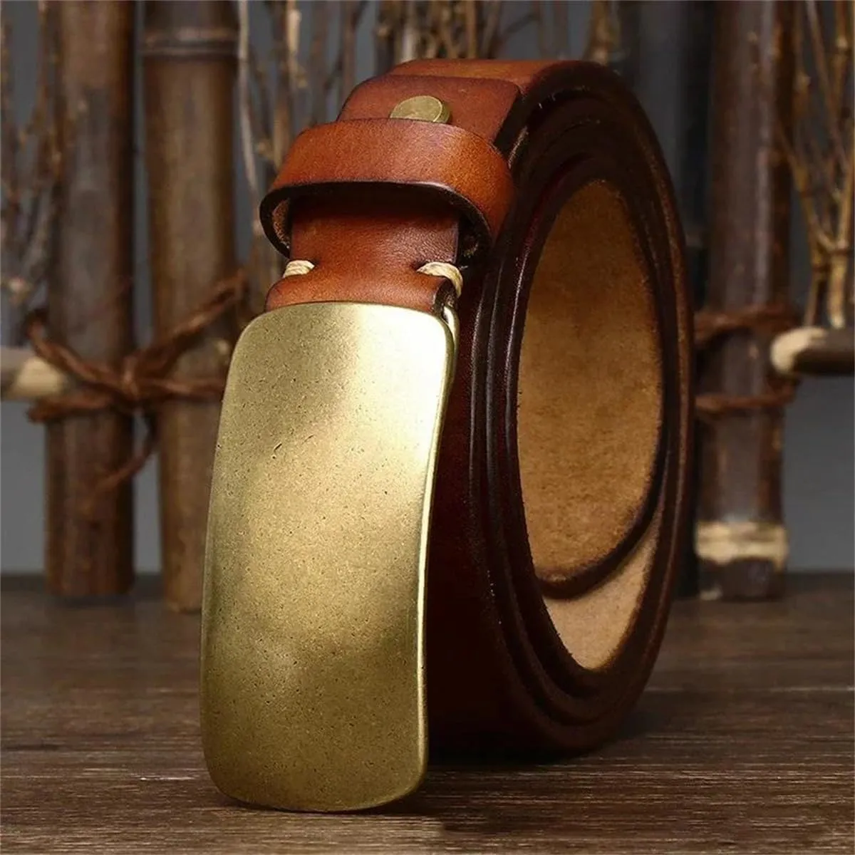 3.3Cm Cowskin Men Belt Genuine Leather Smooth Brass Buckle Strap Jeans Luxury Design Belts For Man