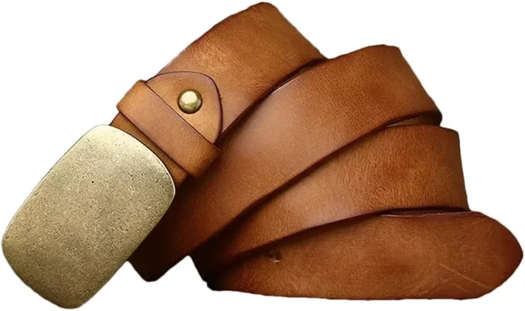 3.3Cm Cowskin Men Belt Genuine Leather Smooth Brass Buckle Strap Jeans Luxury Design Belts For Man