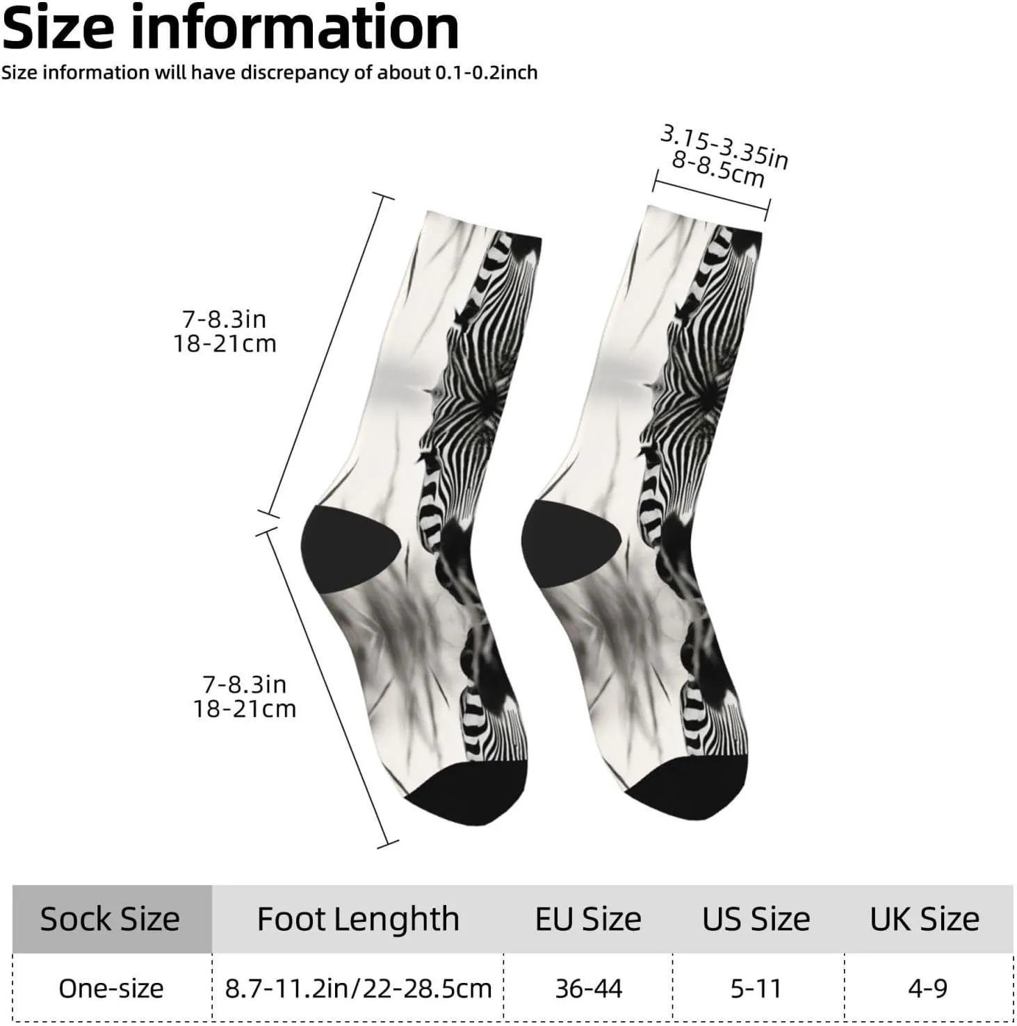 Abstract Animal Zebra1 Print Fun Contrast Socks,Novel Crazy Cool Socks,Pattern Funky Novelty Socks,Unisex Bulk Socks