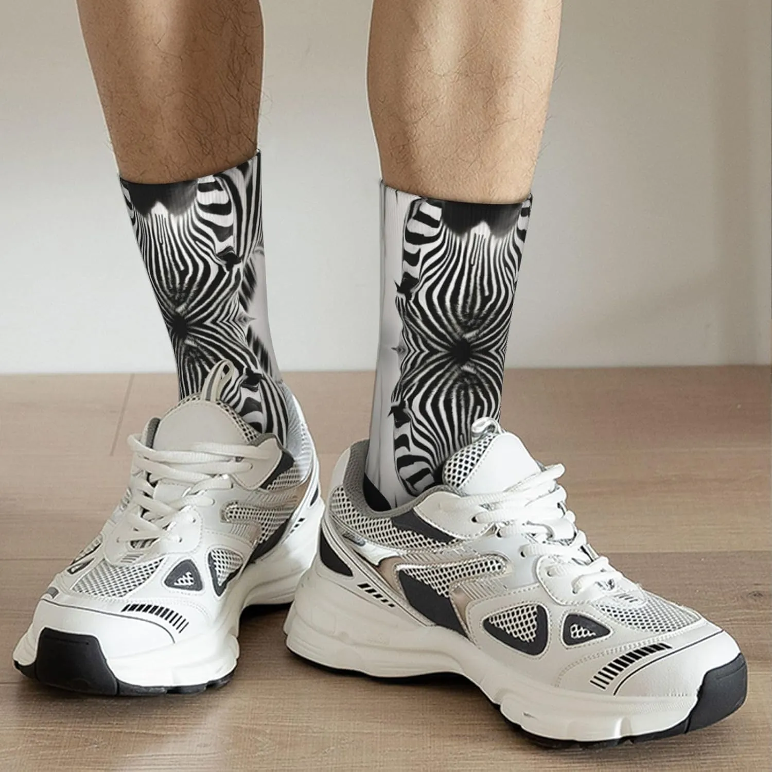Abstract Animal Zebra1 Print Fun Contrast Socks,Novel Crazy Cool Socks,Pattern Funky Novelty Socks,Unisex Bulk Socks
