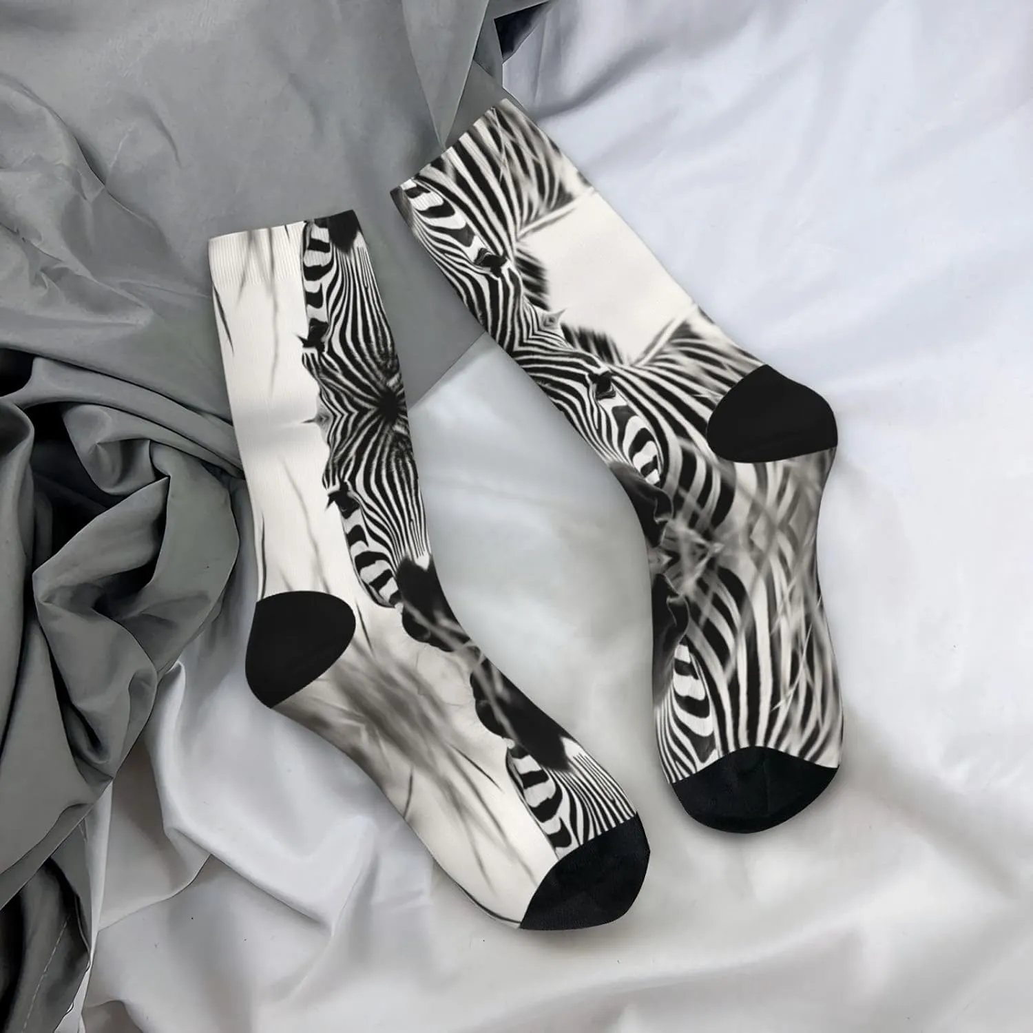 Abstract Animal Zebra1 Print Fun Contrast Socks,Novel Crazy Cool Socks,Pattern Funky Novelty Socks,Unisex Bulk Socks