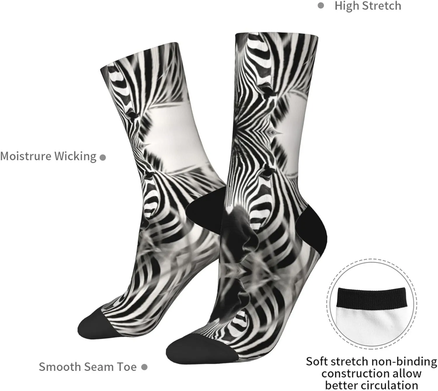 Abstract Animal Zebra1 Print Fun Contrast Socks,Novel Crazy Cool Socks,Pattern Funky Novelty Socks,Unisex Bulk Socks