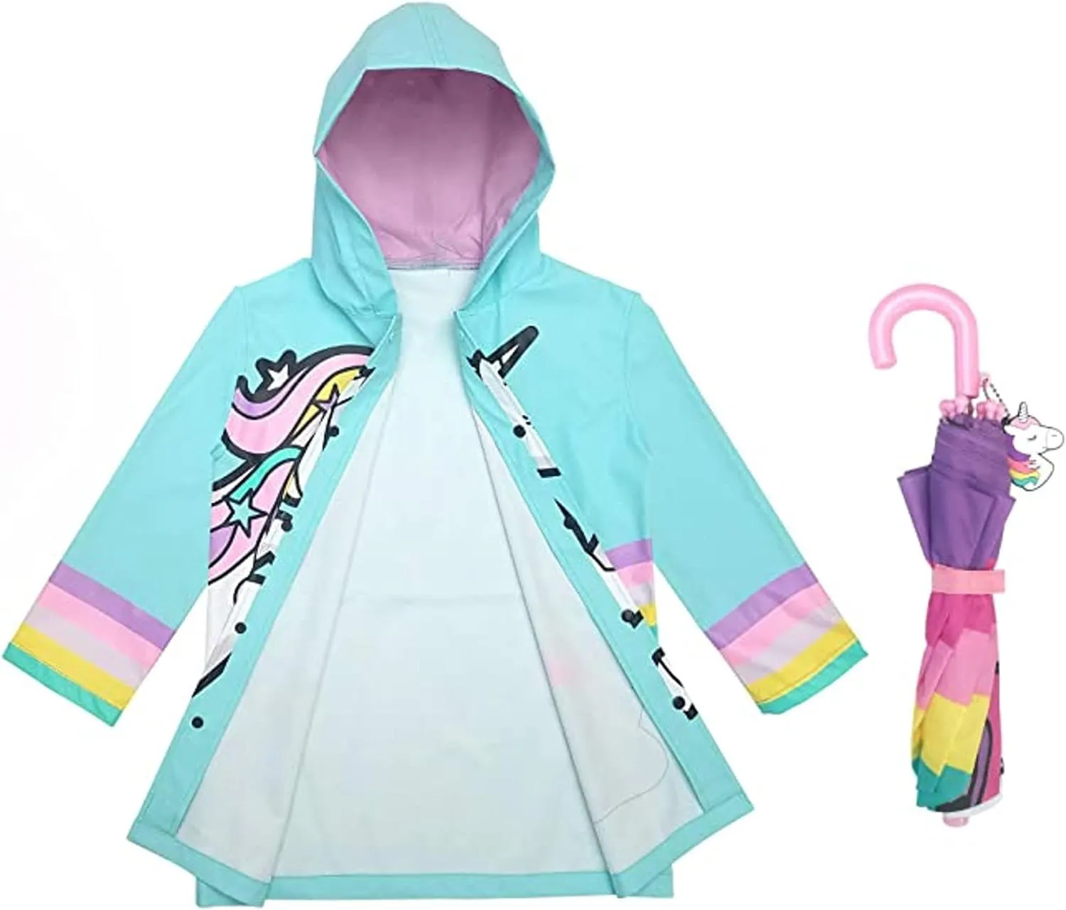 addie & tate Kids Umbrella for Girls and Boys & Rain Coats Set -Toddler Umbrellas Kids Raincoat Boys Girls Jacket