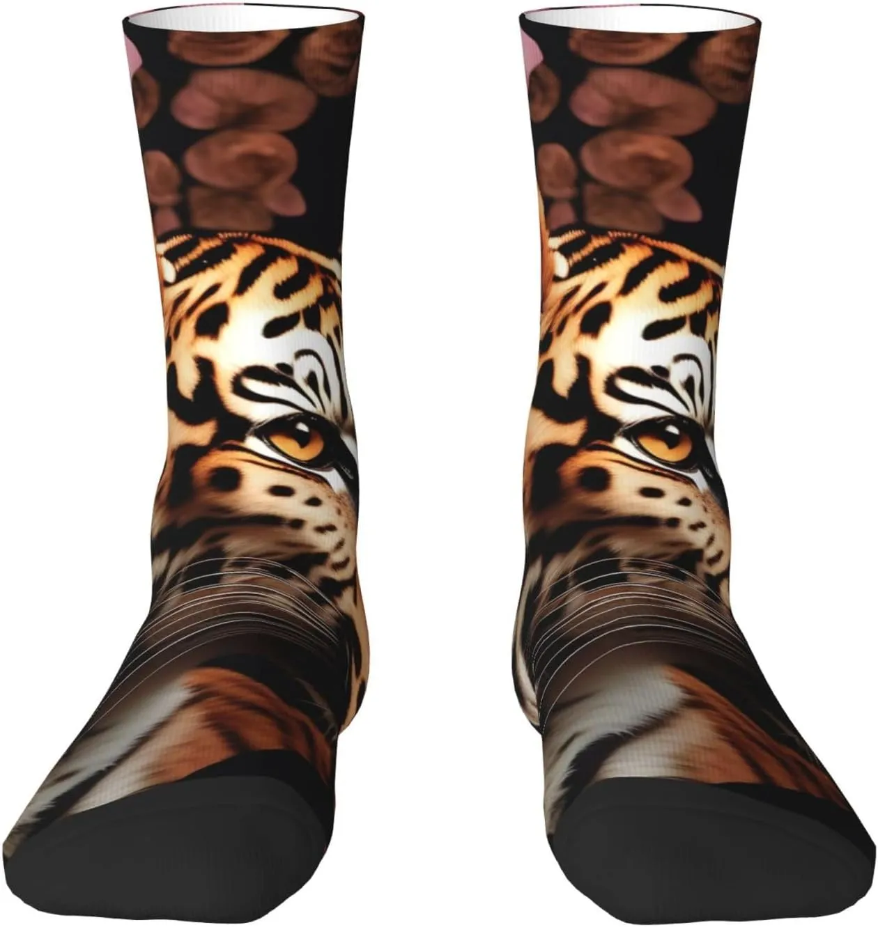 Animal Tiger Leopard Print Rose Flower Print Fun Socks,Novel Crazy Cool Socks,Pattern Funky Novelty Socks,Unisex Socks