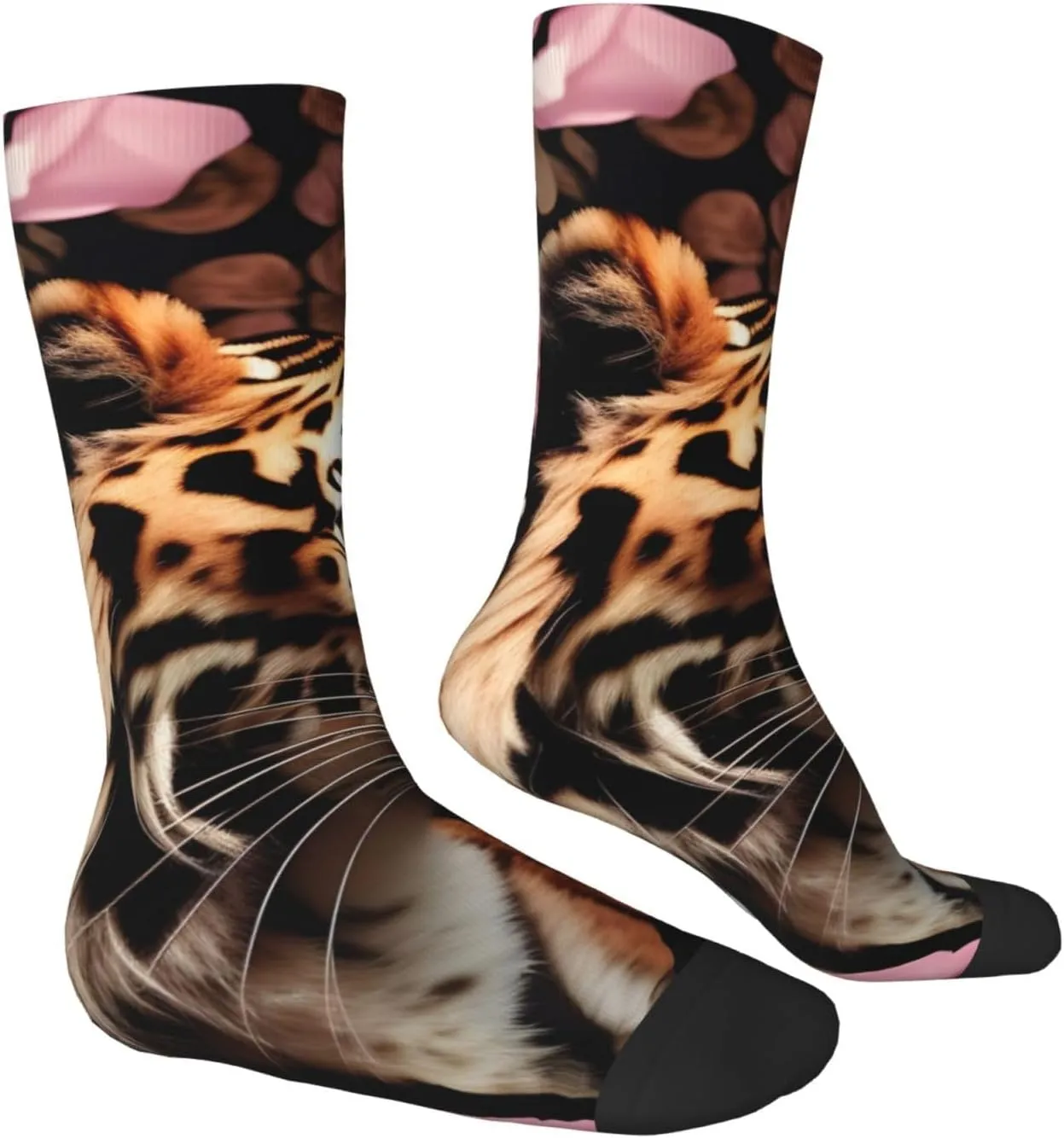 Animal Tiger Leopard Print Rose Flower Print Fun Socks,Novel Crazy Cool Socks,Pattern Funky Novelty Socks,Unisex Socks