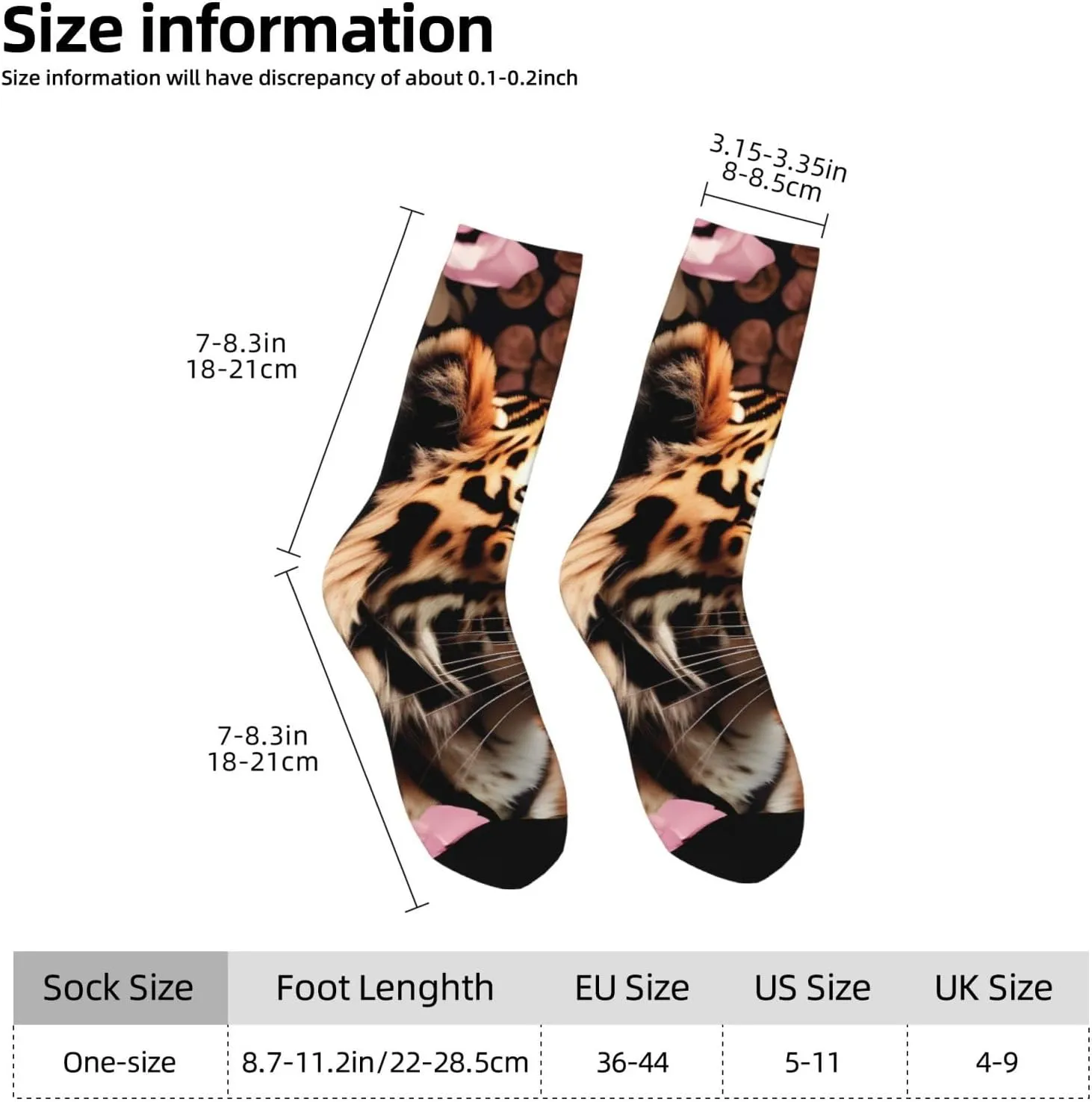 Animal Tiger Leopard Print Rose Flower Print Fun Socks,Novel Crazy Cool Socks,Pattern Funky Novelty Socks,Unisex Socks