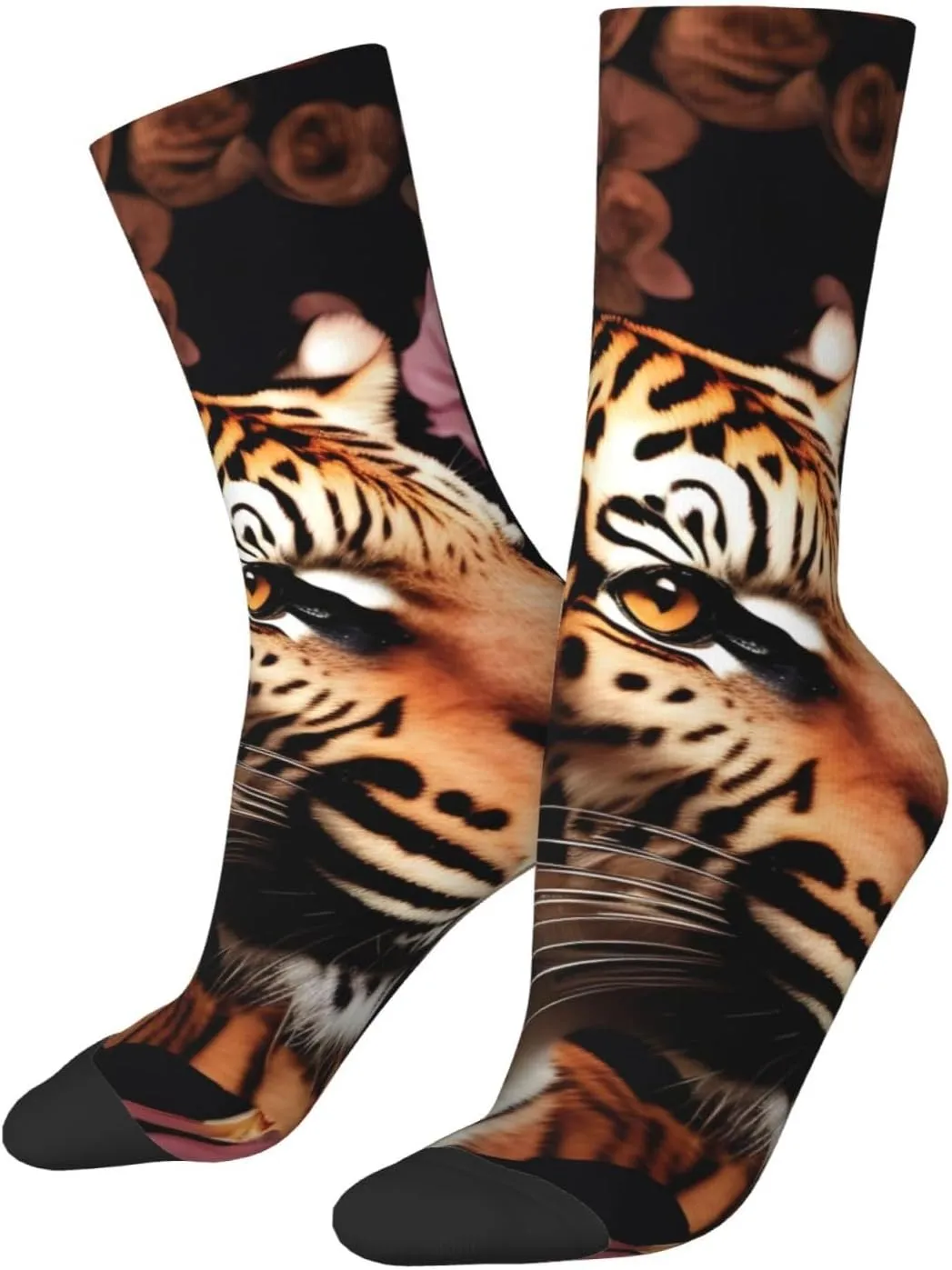 Animal Tiger Leopard Print Rose Flower Print Fun Socks,Novel Crazy Cool Socks,Pattern Funky Novelty Socks,Unisex Socks
