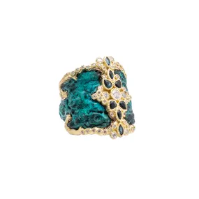 Artifact with Diamonds and Tourmaline Statement Ring