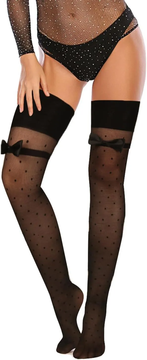 Benefeet Sox Womens Sexy Sheer Silk Thigh High Stockings Lace Top 20D Nylon Thin Long Socks Shimmery Stay Up Pantyhose Tights