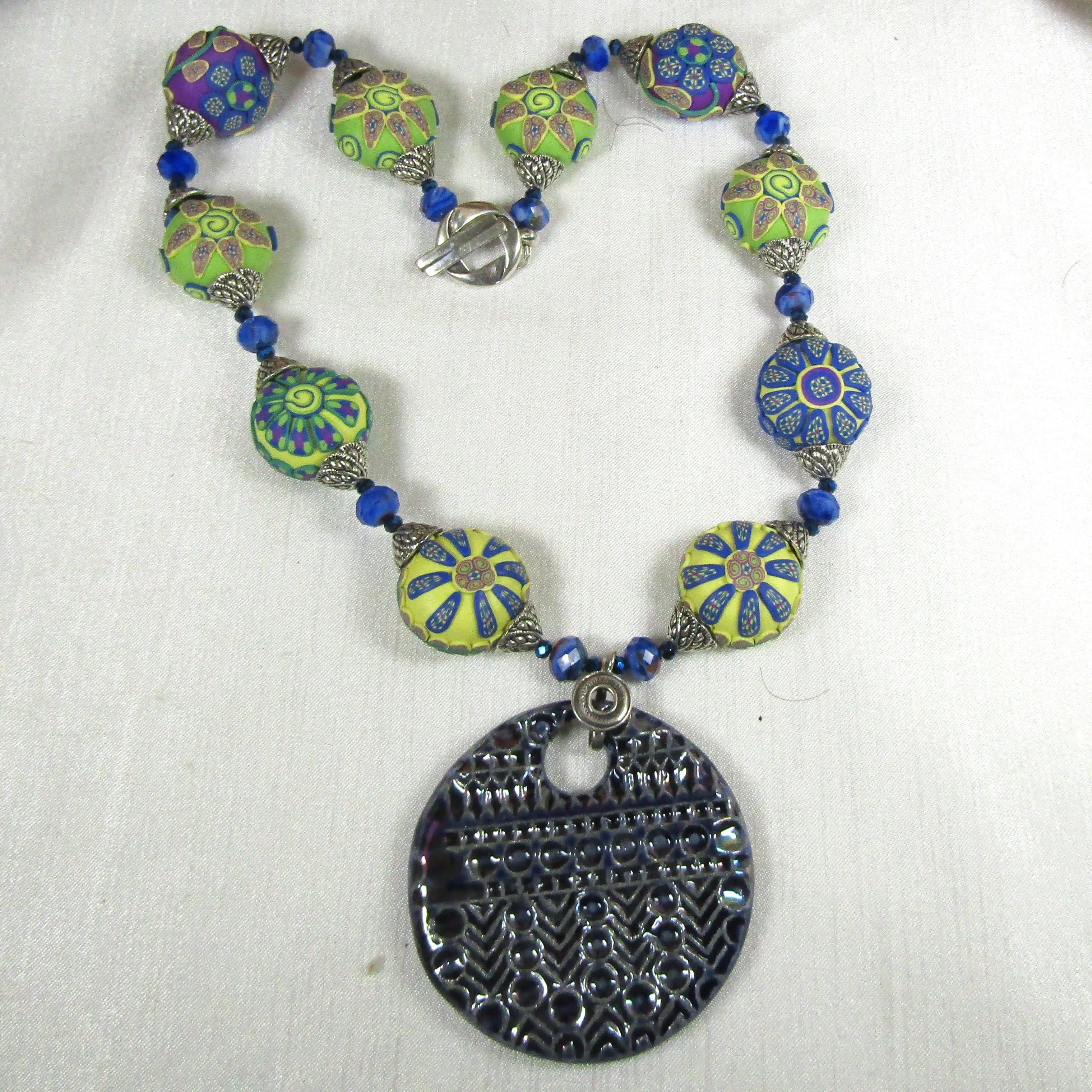 Blue & Green Handmade Artisan Beaded Pendant Nekclace