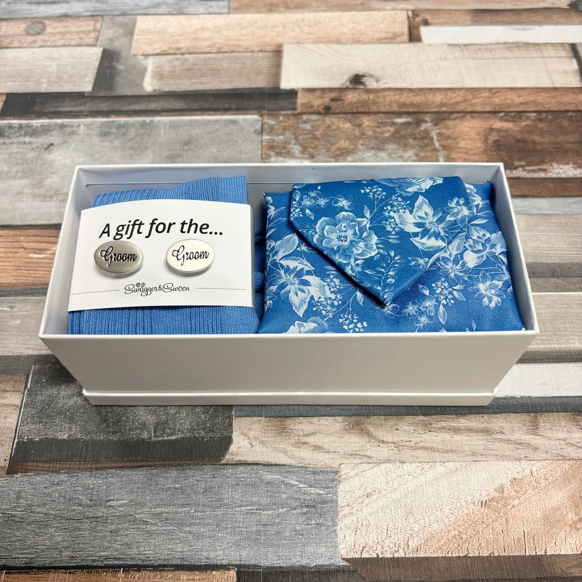 Blue Summer Rose Groomsman Proposal Gift Box