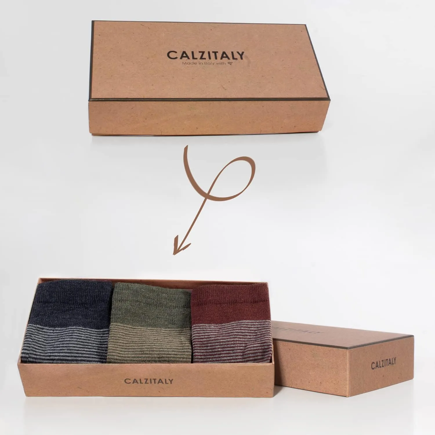 CALZITALY 3 Pairs of Merino Wool Striped Socks| Blue, Beige, Black | Men: 3.5-12, Women: 5-11 | Made in Italy