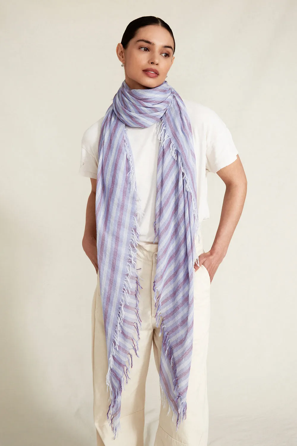Chan Luu Stripe Cashmere & Silk Scarf- periwinkle
