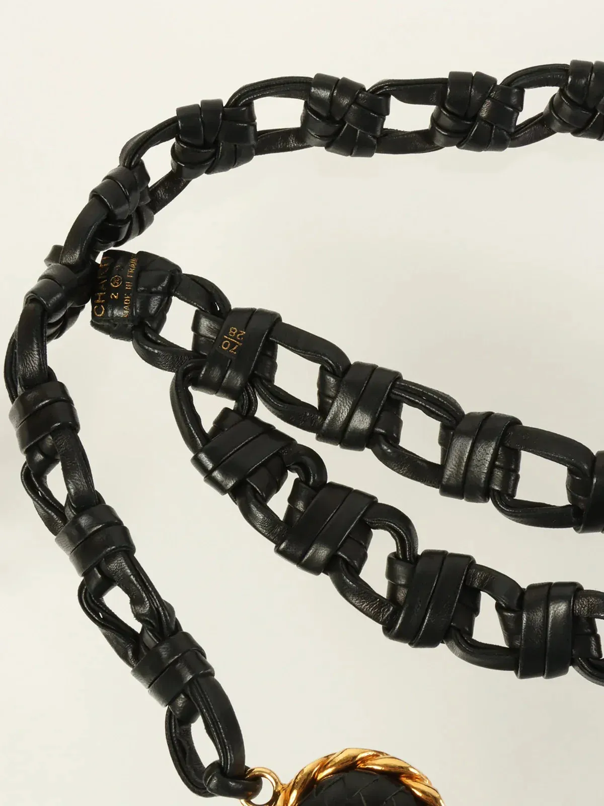 CHANEL 1994 Made Edge Chain Cc Mark Charm Leather Belt Black/Gold