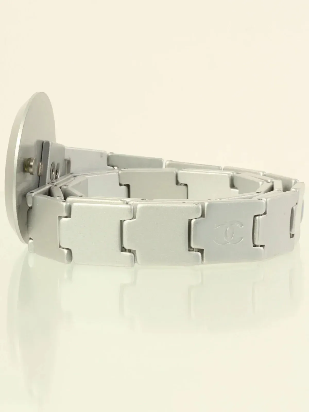 CHANEL 1999 Made Round Cc Mark Plate Belt Silver