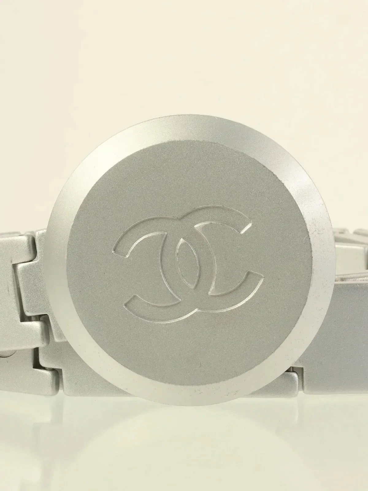 CHANEL 1999 Made Round Cc Mark Plate Belt Silver