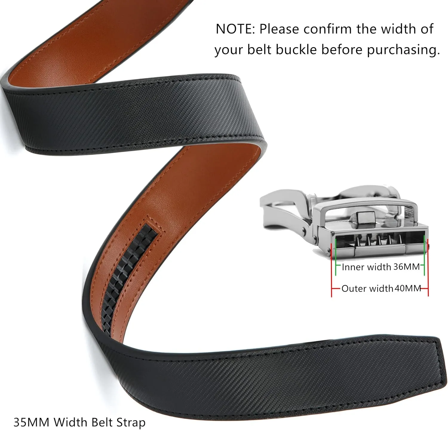 CHAOREN Ratchet Belt Replacement Strap 1 3/8, Leather Belt Strap for 40MM Slide Click Buckle