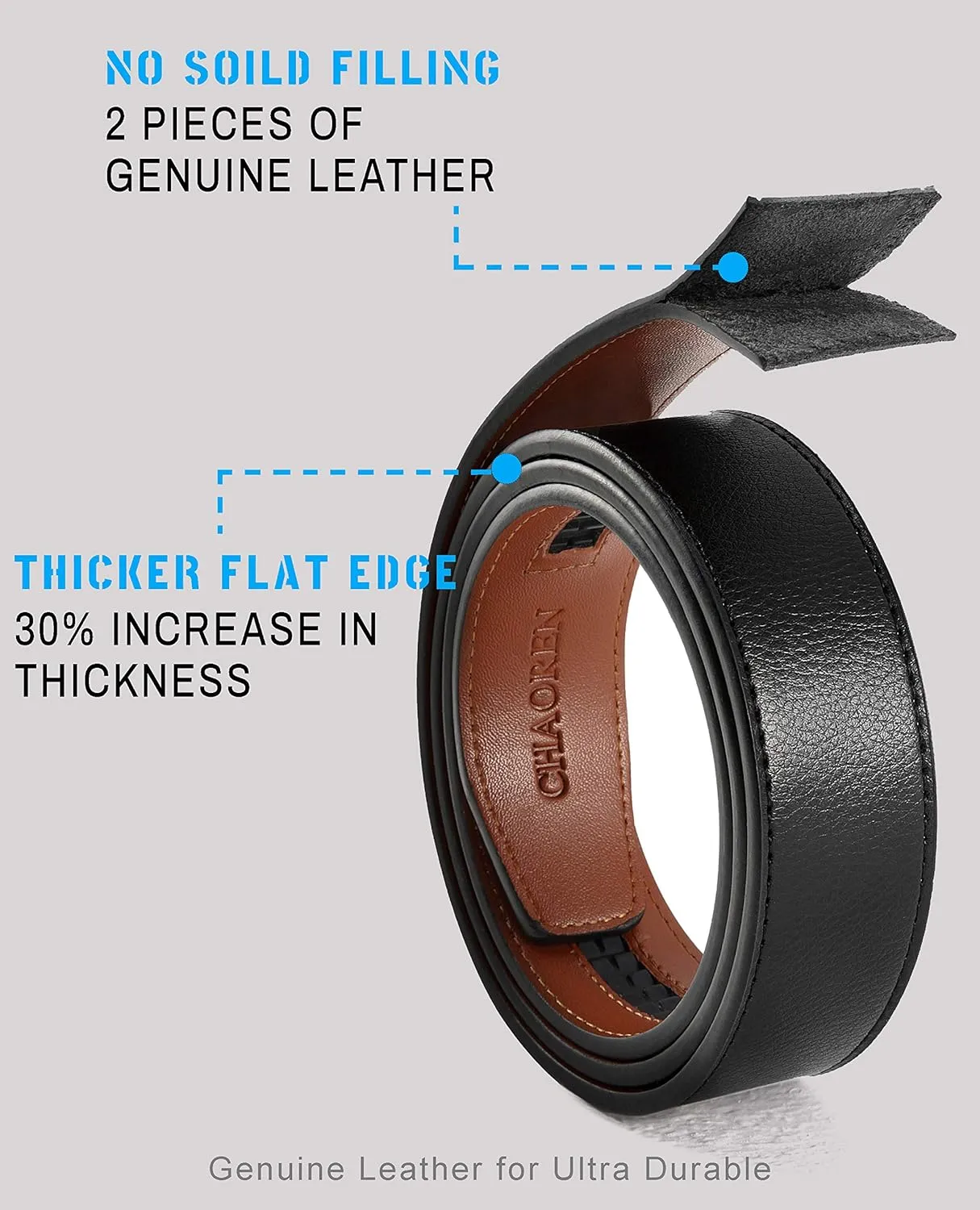 CHAOREN Ratchet Belt Replacement Strap 1 3/8, Leather Belt Strap for 40MM Slide Click Buckle