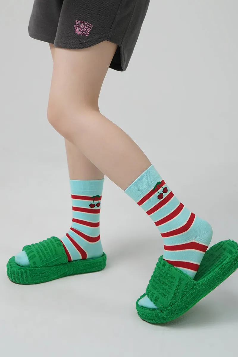 Cherry On Stripes Ankle Socks