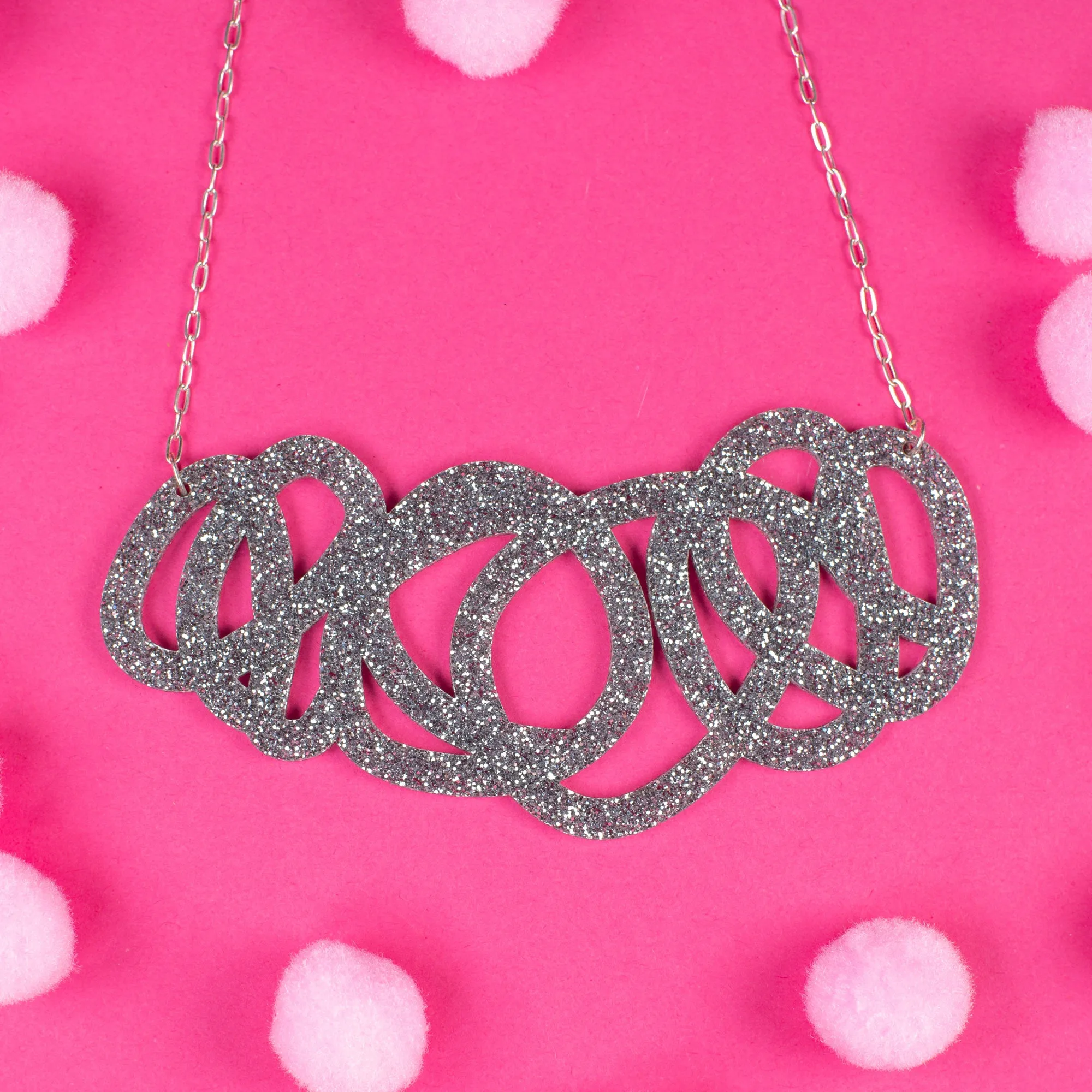 Chunky Silver Glitter Statement Necklace - Fat Cap
