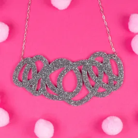 Chunky Silver Glitter Statement Necklace - Fat Cap