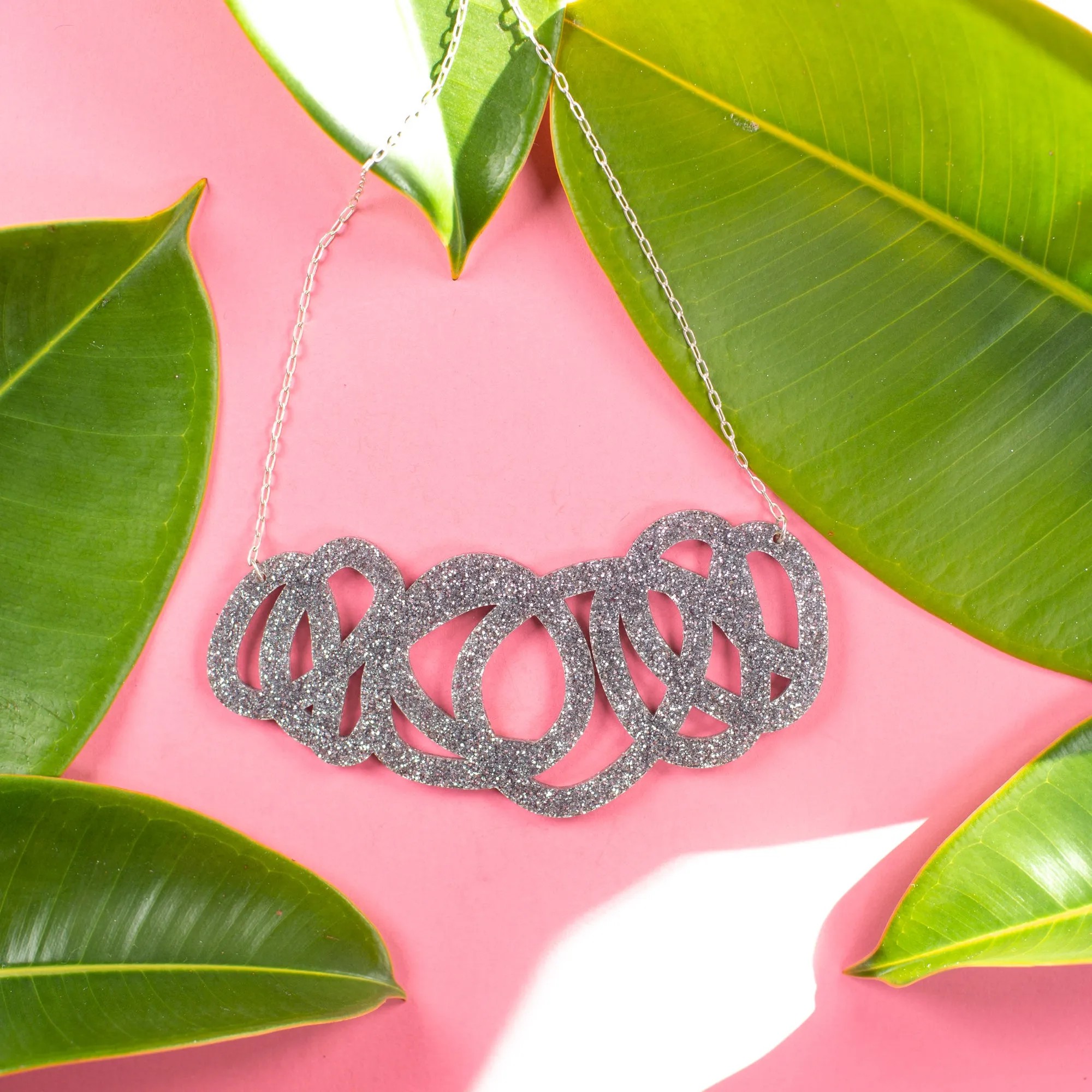 Chunky Silver Glitter Statement Necklace - Fat Cap