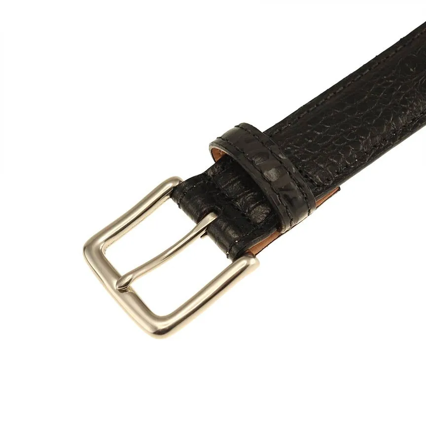 Colombia Hornback Croco Embossed Leather Belt in Black by T.B. Phelps