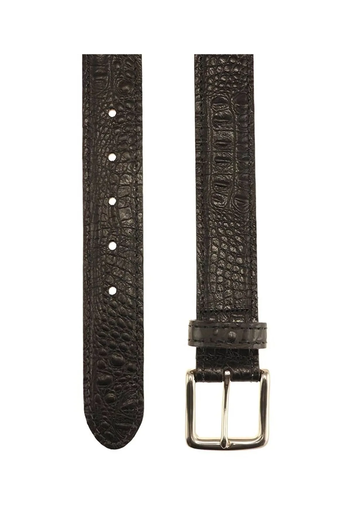 Colombia Hornback Croco Embossed Leather Belt in Black by T.B. Phelps