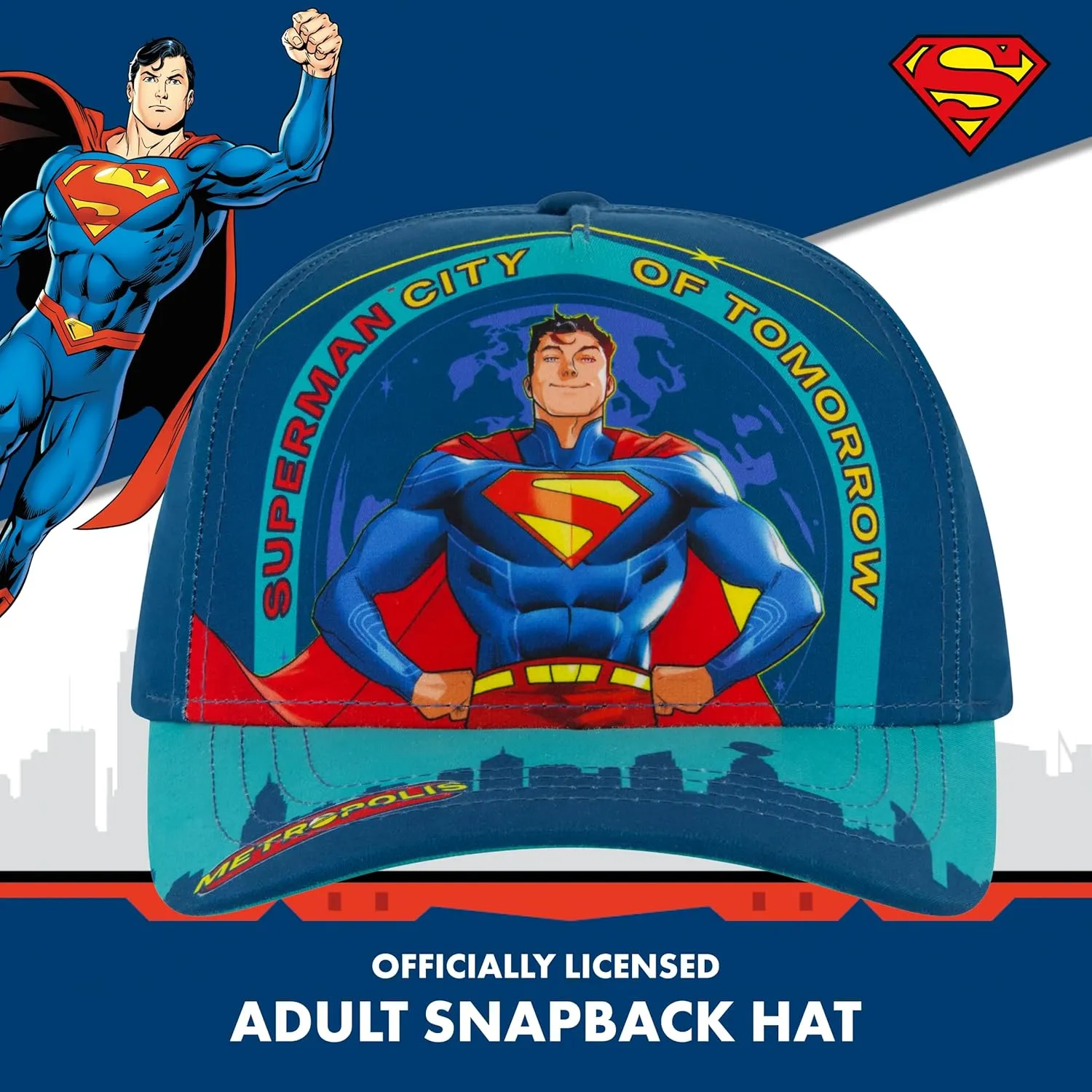 Concept One Superman Baseball Cap, Boy's Snapback Hat with Curved Brim