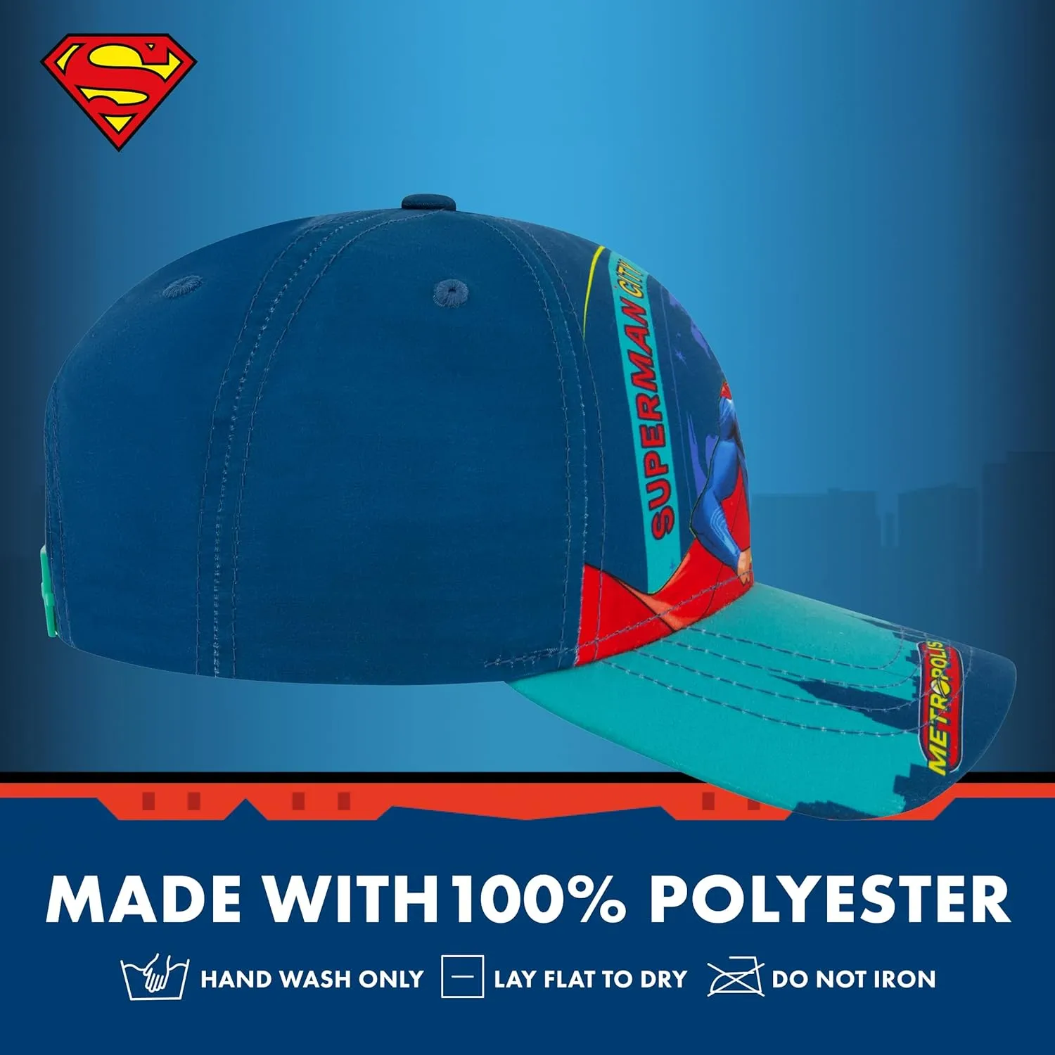 Concept One Superman Baseball Cap, Boy's Snapback Hat with Curved Brim