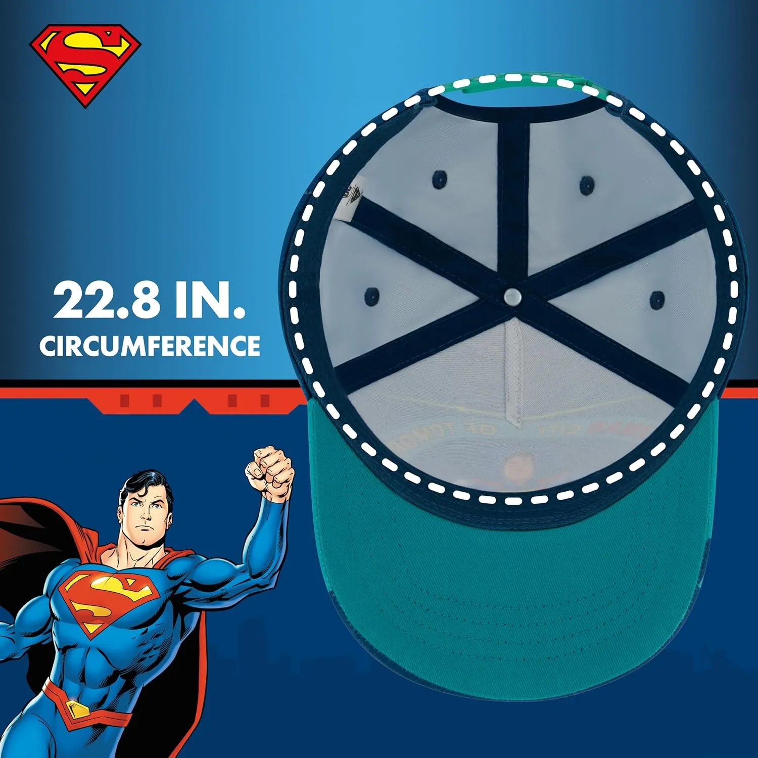 Concept One Superman Baseball Cap, Boy's Snapback Hat with Curved Brim