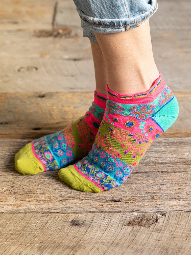 COZY ANKLE SOCKS - SET OF 3 MUSTARD FLORAL