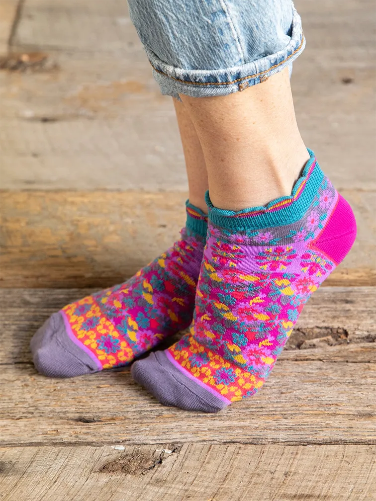 COZY ANKLE SOCKS - SET OF 3 MUSTARD FLORAL