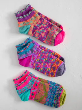 COZY ANKLE SOCKS - SET OF 3 MUSTARD FLORAL