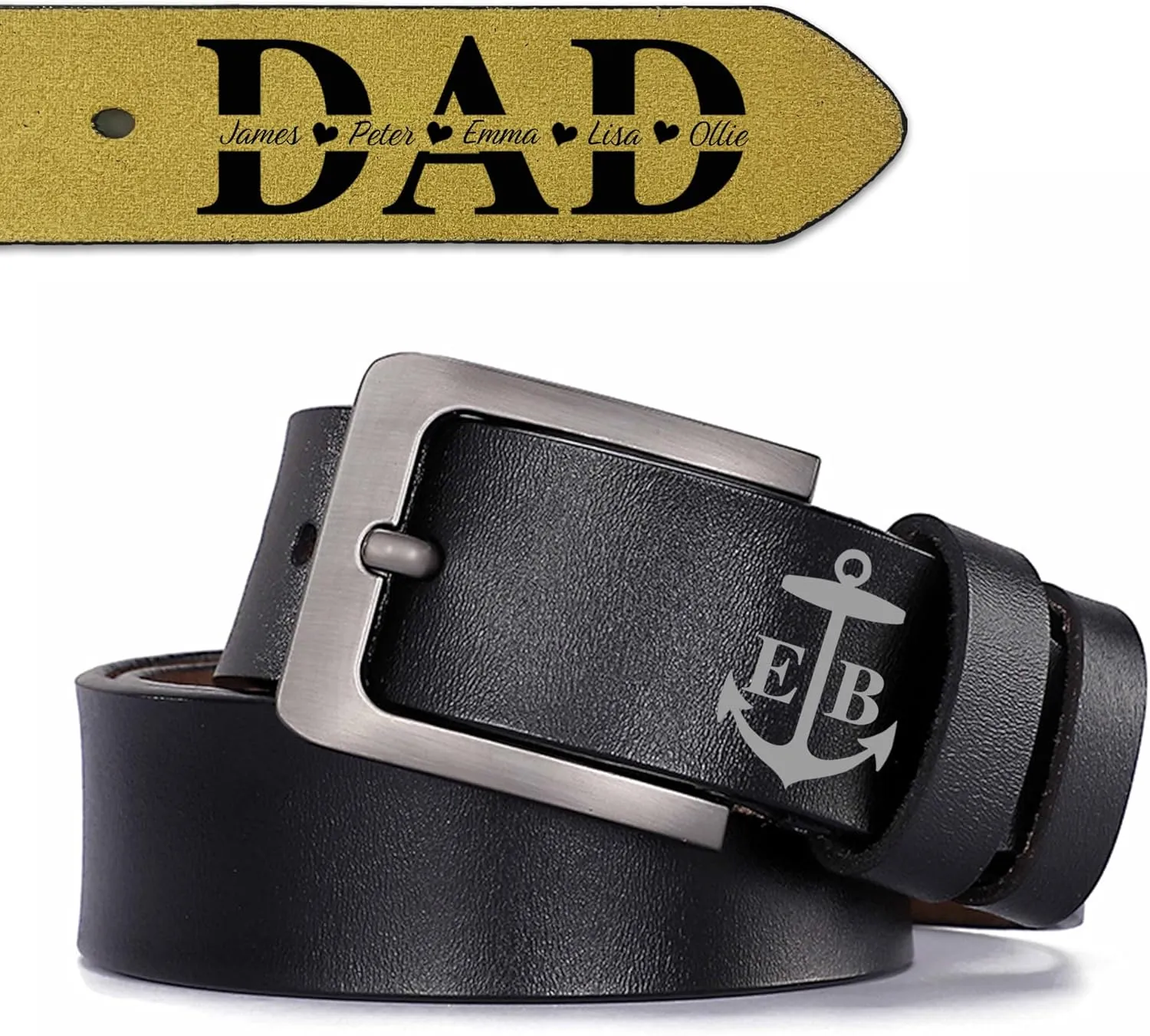 Custom 2 Sided Engraved Name Genuine Leather Belt with gift box for Men