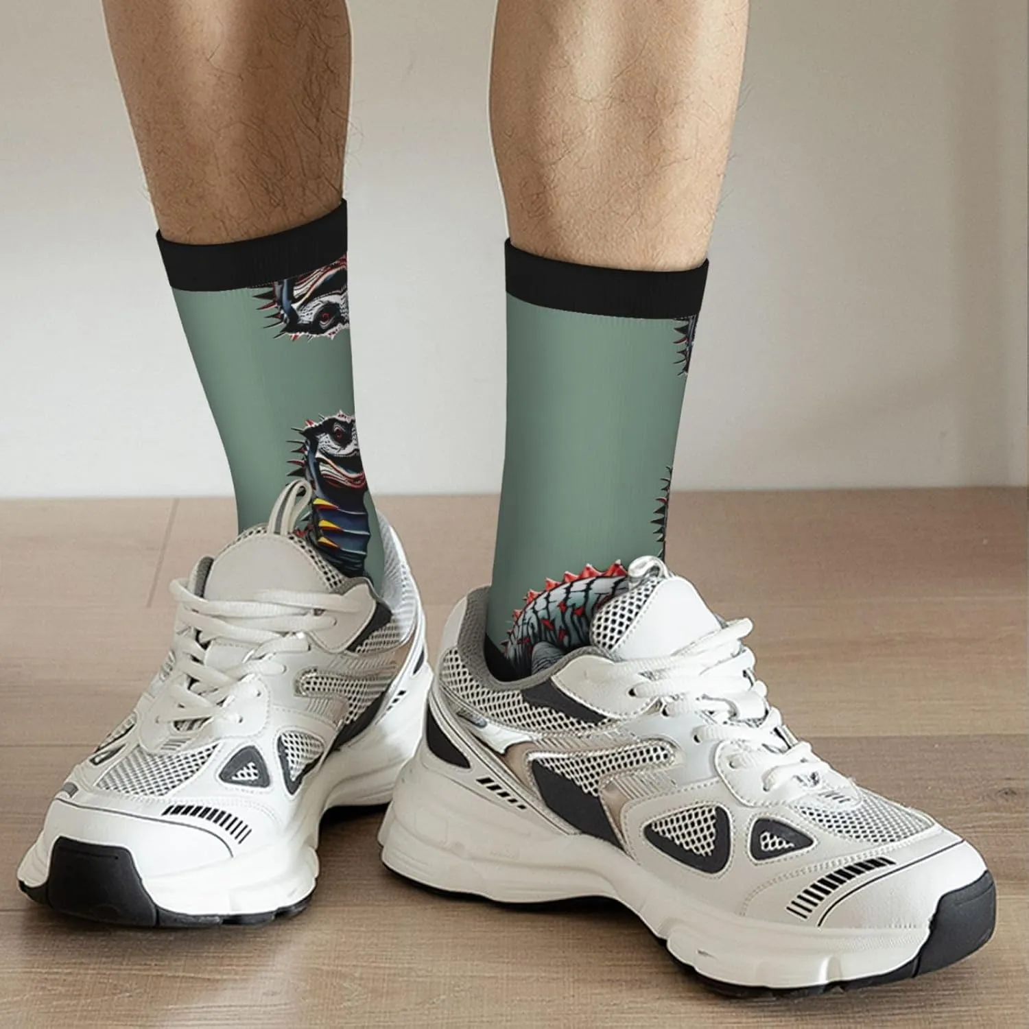 Cute Dinosa Print Fun Contrast Socks,Novel Crazy Cool Socks,Pattern Funky Novelty Socks,Unisex Bulk Socks