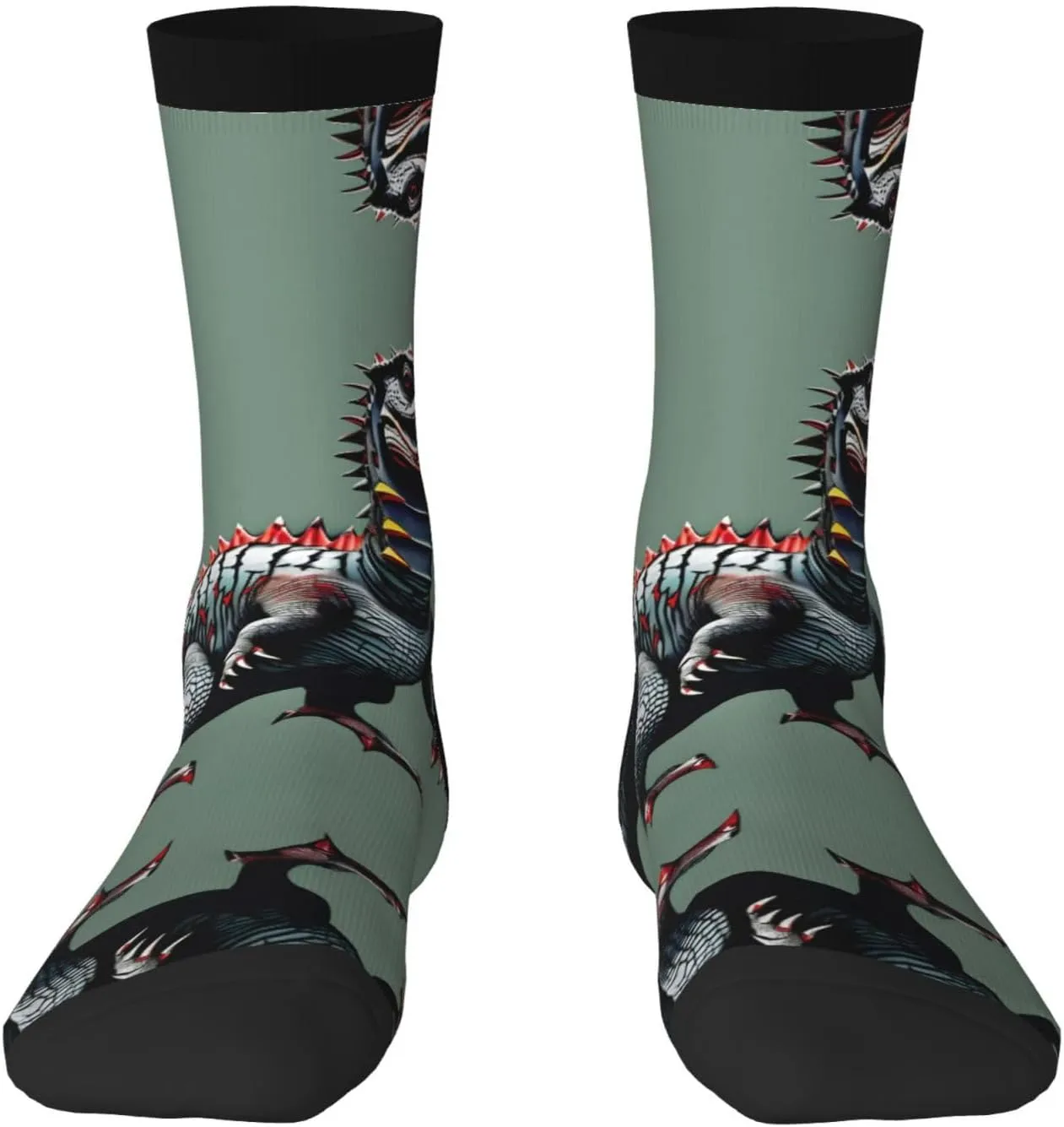 Cute Dinosa Print Fun Contrast Socks,Novel Crazy Cool Socks,Pattern Funky Novelty Socks,Unisex Bulk Socks