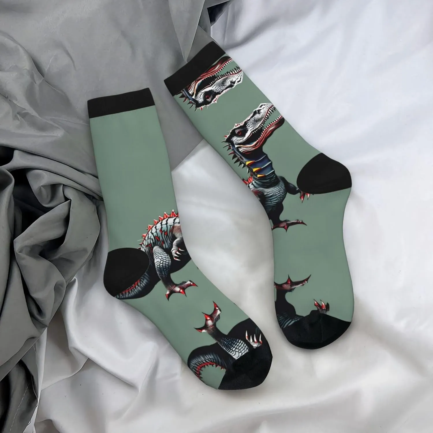 Cute Dinosa Print Fun Contrast Socks,Novel Crazy Cool Socks,Pattern Funky Novelty Socks,Unisex Bulk Socks