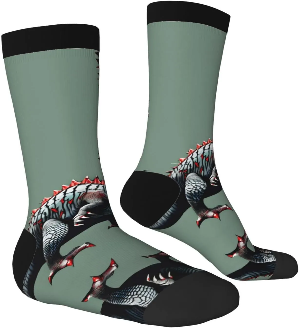 Cute Dinosa Print Fun Contrast Socks,Novel Crazy Cool Socks,Pattern Funky Novelty Socks,Unisex Bulk Socks