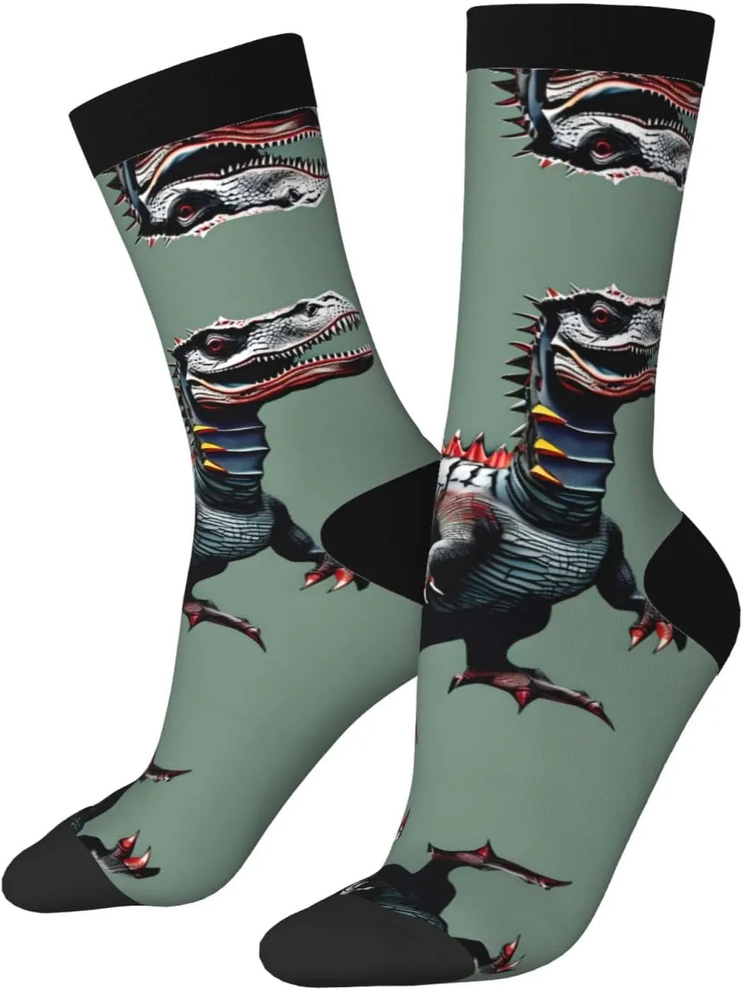 Cute Dinosa Print Fun Contrast Socks,Novel Crazy Cool Socks,Pattern Funky Novelty Socks,Unisex Bulk Socks