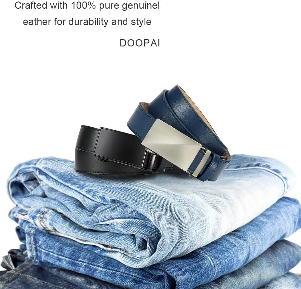 DOOPAI Men's Ratchet Leather Belt Set - 2 Pack Sliding Belt Adjustable For Gift Mens Dress Casual 1 3/8",Cut for Fit