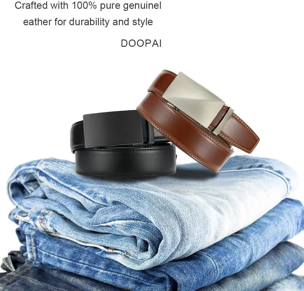 DOOPAI Men's Ratchet Leather Belt Set - 2 Pack Sliding Belt Adjustable For Gift Mens Dress Casual 1 3/8",Cut for Fit