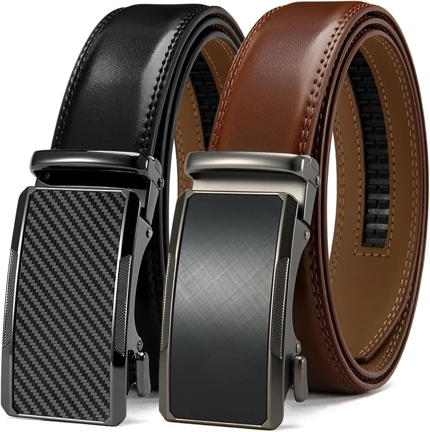 DOOPAI Men's Ratchet Leather Belt Set - 2 Pack Sliding Belt Adjustable For Gift Mens Dress Casual 1 3/8",Cut for Fit