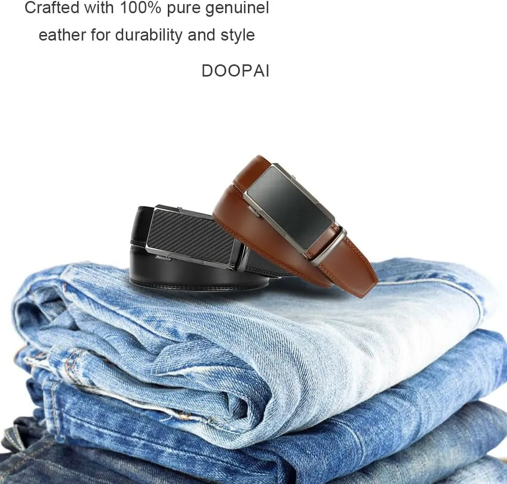 DOOPAI Men's Ratchet Leather Belt Set - 2 Pack Sliding Belt Adjustable For Gift Mens Dress Casual 1 3/8",Cut for Fit
