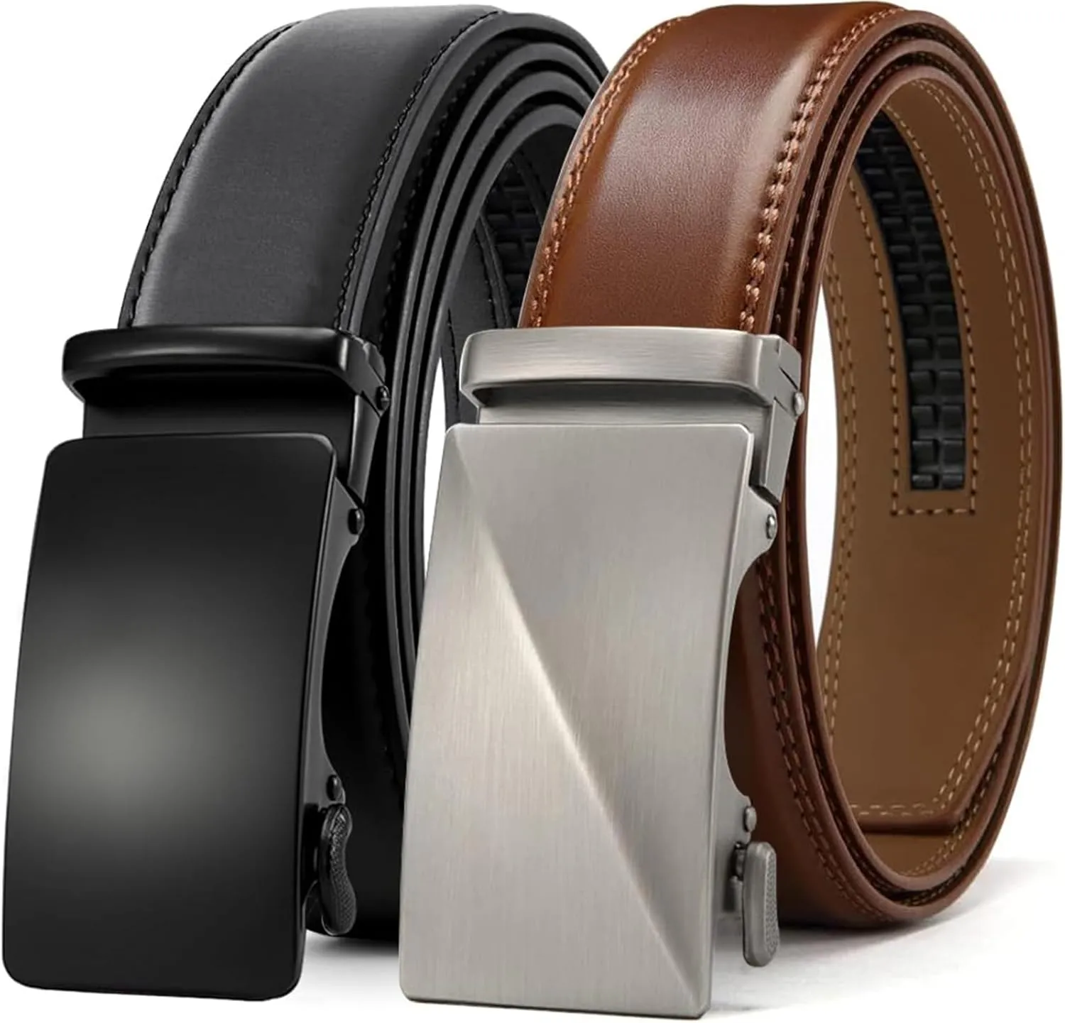 DOOPAI Men's Ratchet Leather Belt Set - 2 Pack Sliding Belt Adjustable For Gift Mens Dress Casual 1 3/8",Cut for Fit