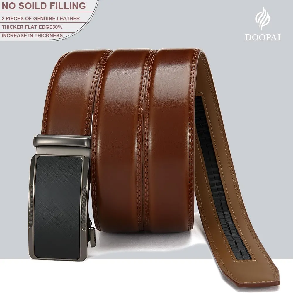 DOOPAI Men's Ratchet Leather Belt Set - 2 Pack Sliding Belt Adjustable For Gift Mens Dress Casual 1 3/8",Cut for Fit