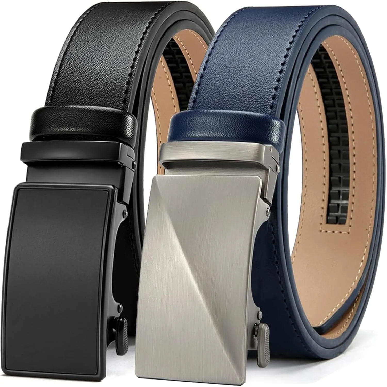 DOOPAI Men's Ratchet Leather Belt Set - 2 Pack Sliding Belt Adjustable For Gift Mens Dress Casual 1 3/8",Cut for Fit