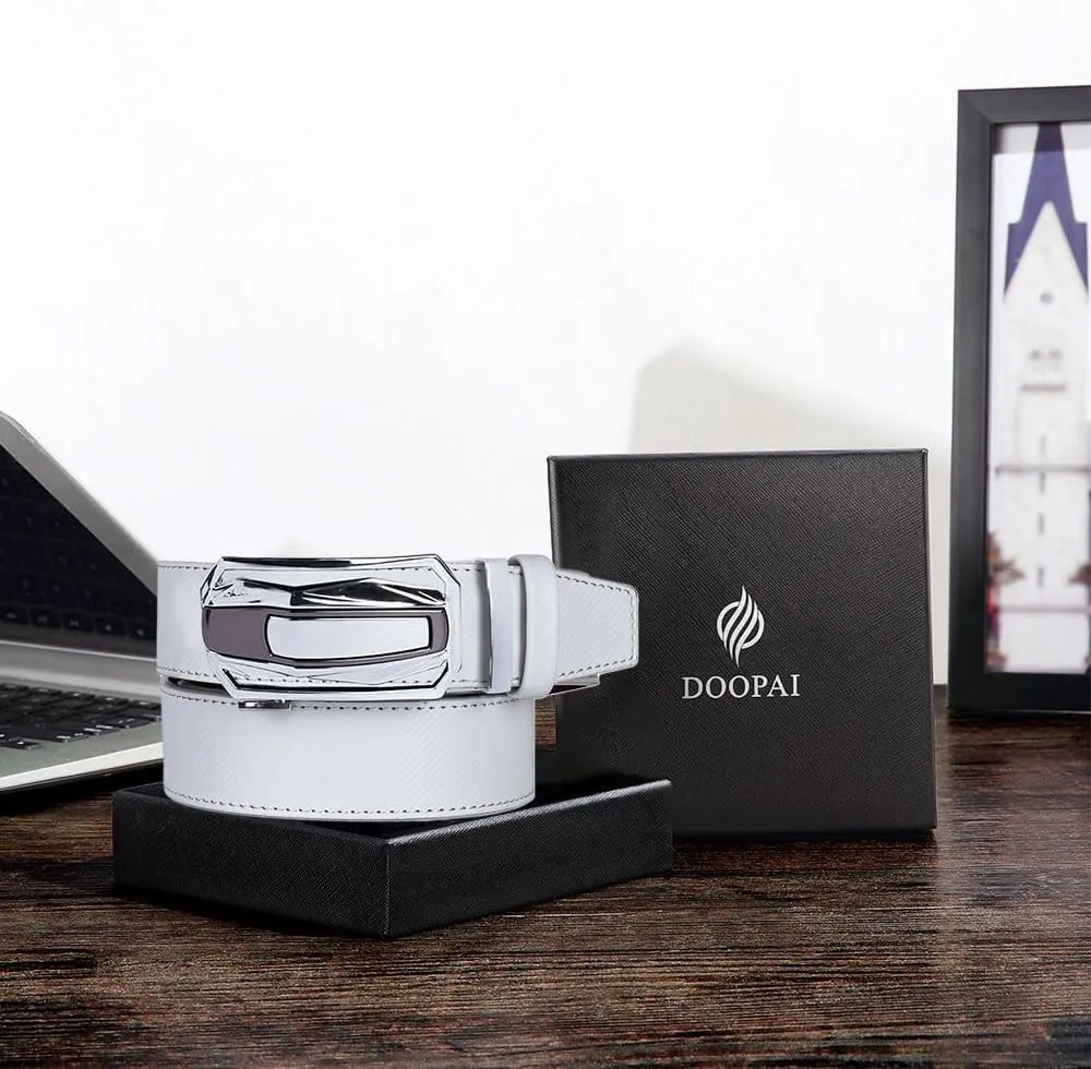 DOOPAI Men's Ratchet Leather Belt Set - 2 Pack Sliding Belt Adjustable For Gift Mens Dress Casual 1 3/8",Cut for Fit