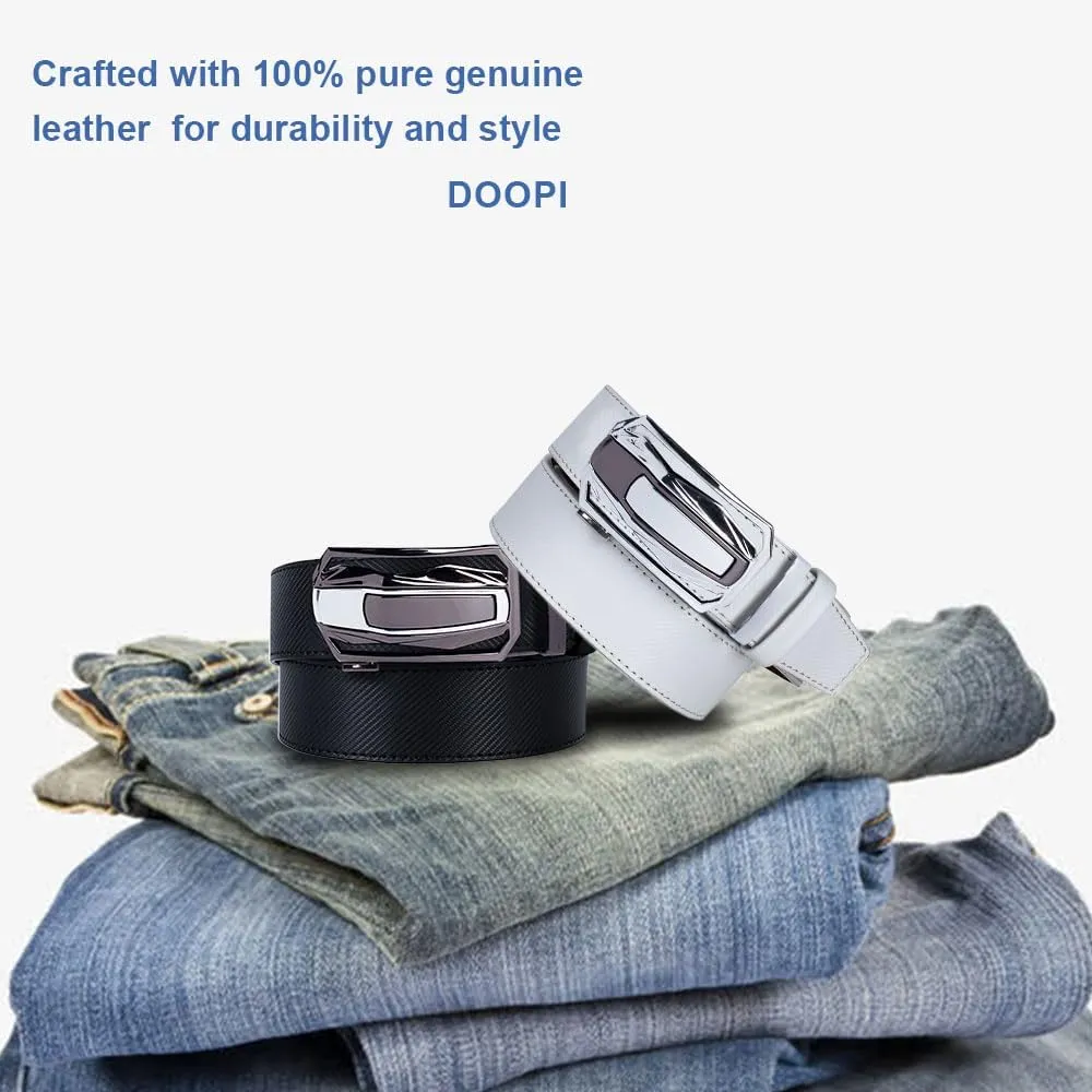DOOPAI Men's Ratchet Leather Belt Set - 2 Pack Sliding Belt Adjustable For Gift Mens Dress Casual 1 3/8",Cut for Fit